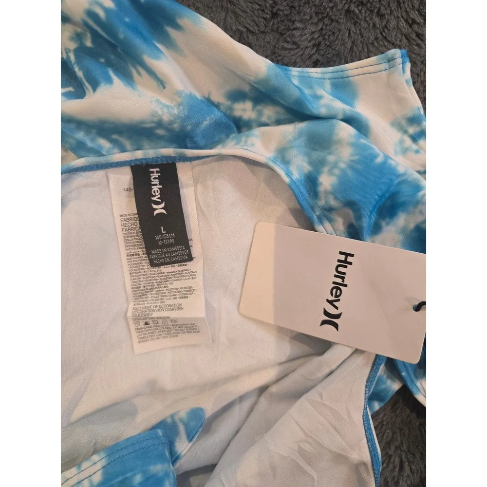 Hurley Girls Blue Lagoon Tie Dye One Piece Swimsuit UPF 50+ Size L 12-13